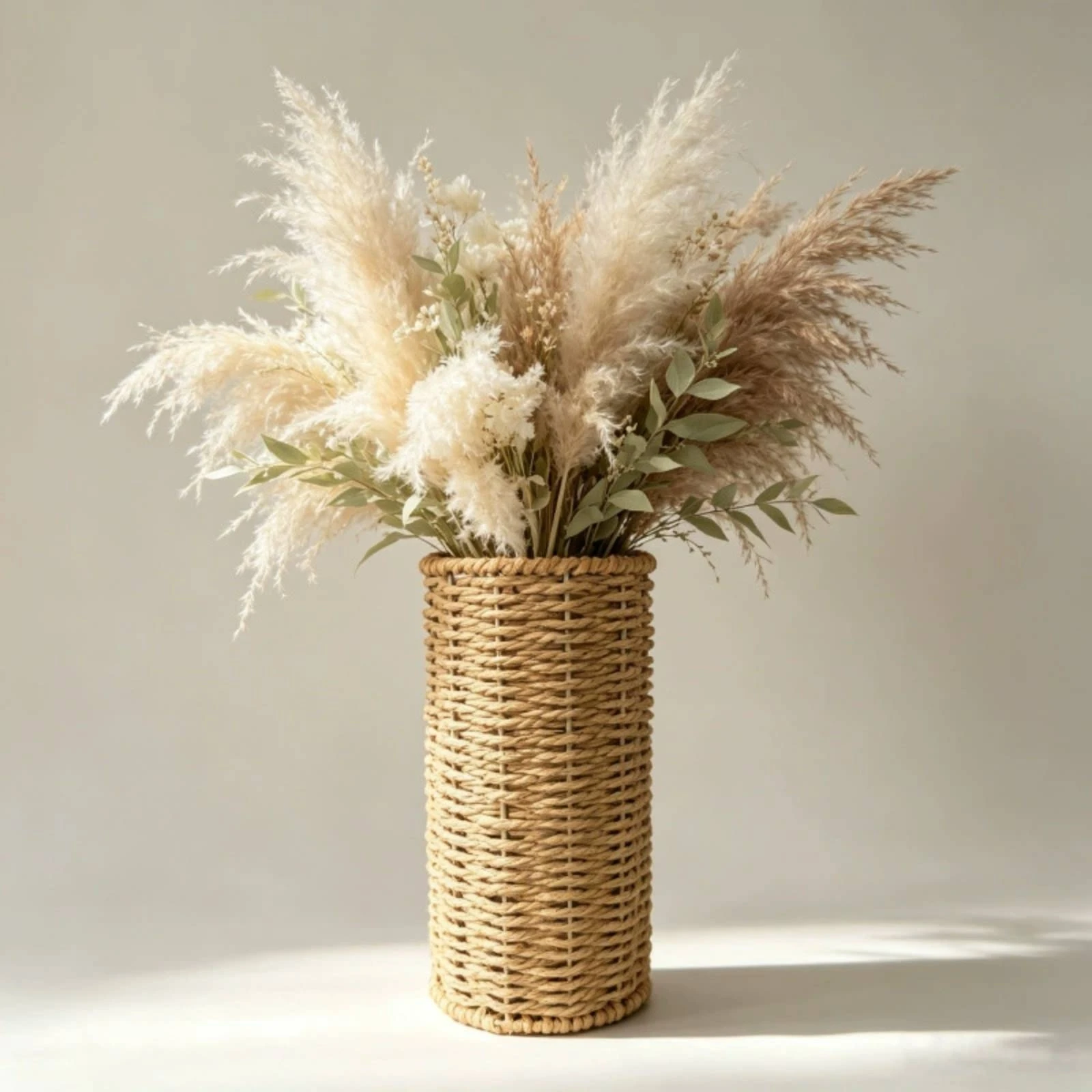 Handwoven Vase with Braided Edges Boho Woven Flower Vase Decorative Stem Holder Vintage Farmhouse for Tabletop, Shelf