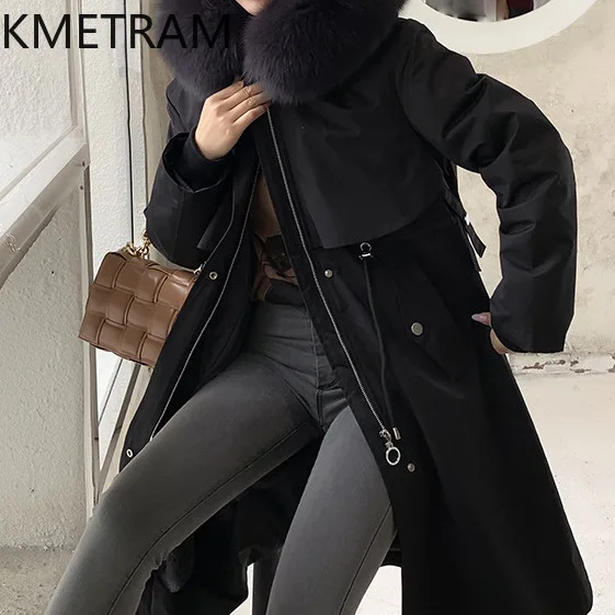 KMETRAM Natural Rex Rabbit Fur Coat Fox Fur Collar Fur Jacket Elegant Outerwears Winter Clothes Woman 2024 Winterjas Dames