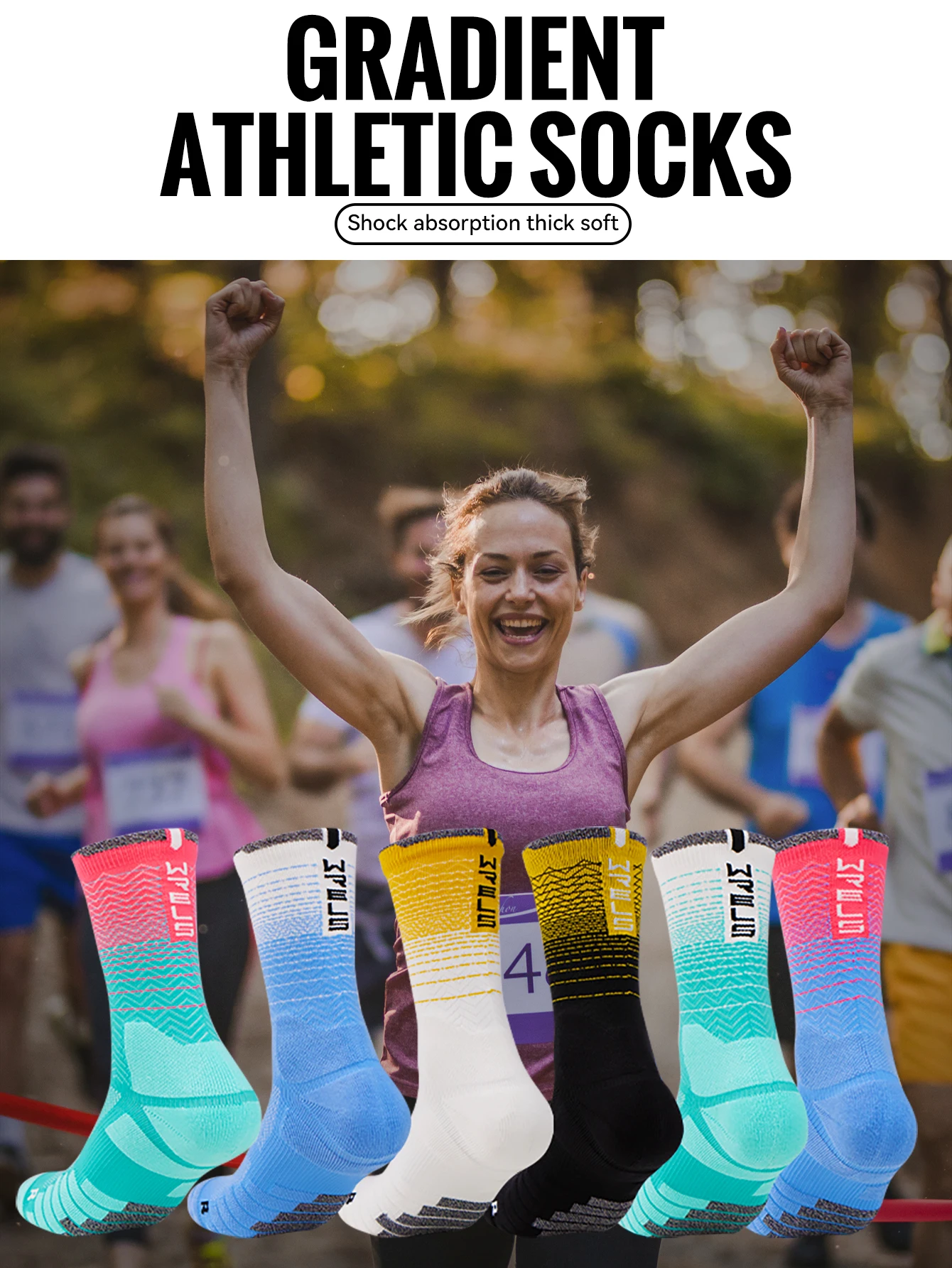 WRELS Lauf-Marathon-Profi-Socken, atmungsaktiv, für Reisen, Basketball, absorbieren Feuchtigkeit, Schweißsocken, Outdoor-Sportsocken für Männer und Frauen – Detail 1