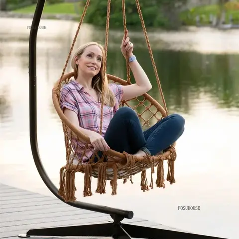 Nordic Hand-woven Tassel Outdoor Swings Garden Hanging Chair Balcony Home Cradle Swing Chairs for Garden Furniture Patio SwingN