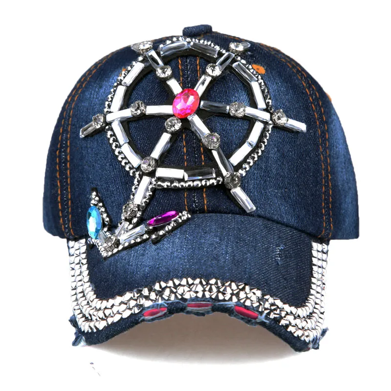 [YARBUU] New Fashion Four Seasons Baseball Cap For Women Denim Rhinestone Gorras Caps ship's Anchor Casquette Hats Adjustable