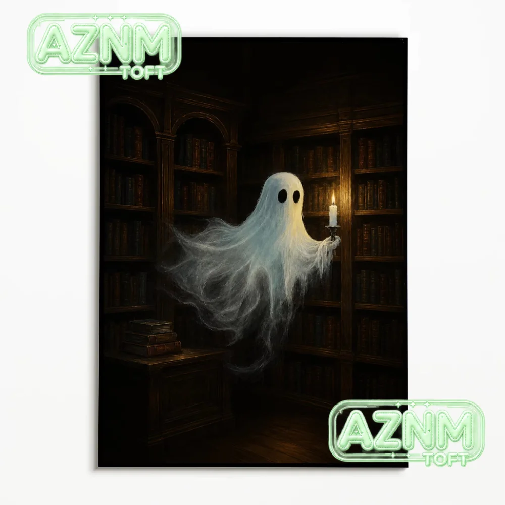 1PC Fall Retro Oil Painting Style Horror Ghost Poster, Autumn Halloween Ghost Face Pumpkin Wall Art  Frameless Canvas Printin