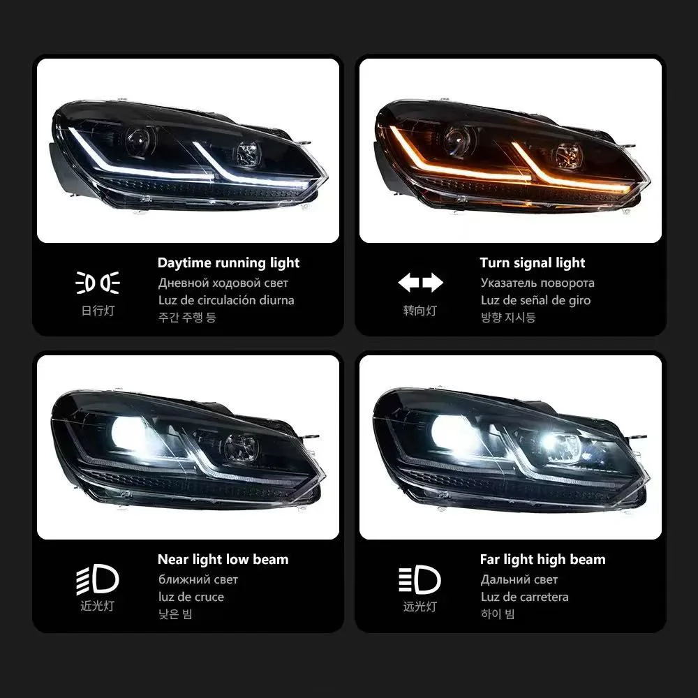 

Car Styling Headlights for VW Golf 6 MK6 jetta R20 Black Samurai Style LED Headlight 2009-2012 Head Lamp DRL Signal Projector