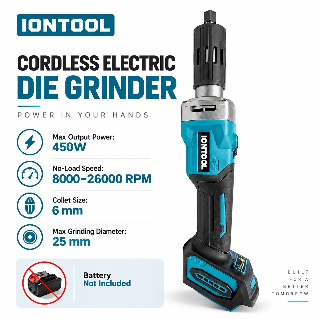 IONTOOL Cordless Die Grinder 8000‑26000r/min Precision Tool for Glass Polishing and Hobby Model Making Home DIY