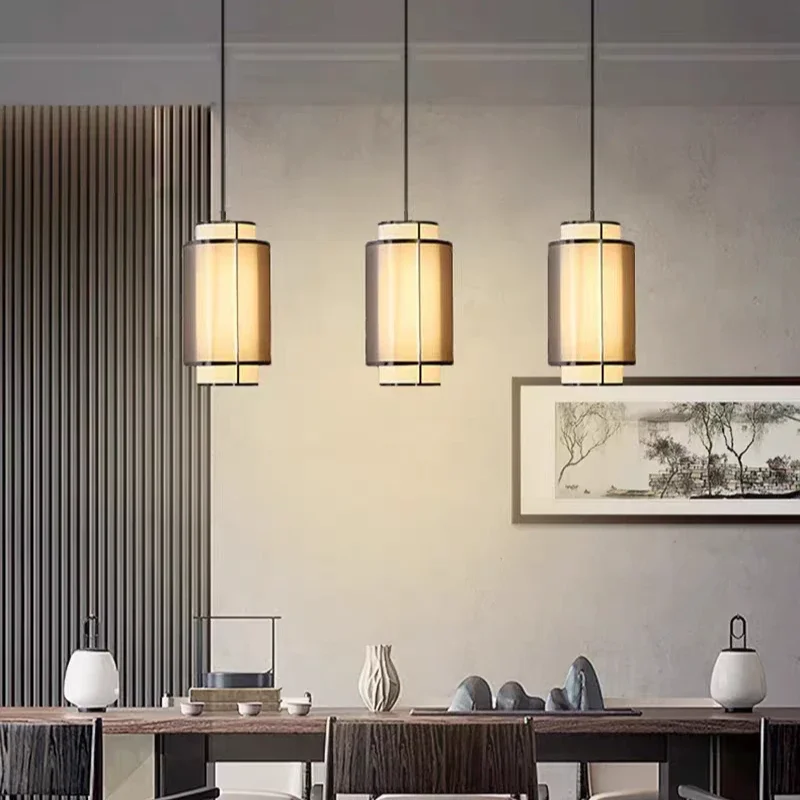 Janpanese Wabi-sabi Cloth Fabric Short Tube Shaped LED Pendant Lights Indoor Plated Lamp for Bedroom Home Decoration Chandeliers