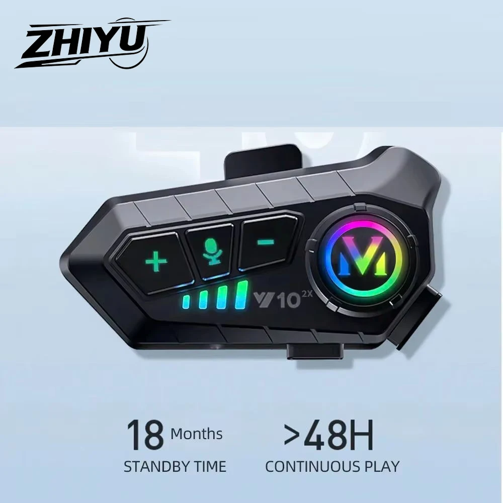 ZHIYU 1/2Pcs Y10 2x Bluetooth Motorcycle Helmet Intercom,300M Wireless 2000Mah Moto Walkie Talkie with Soft Hard Mic