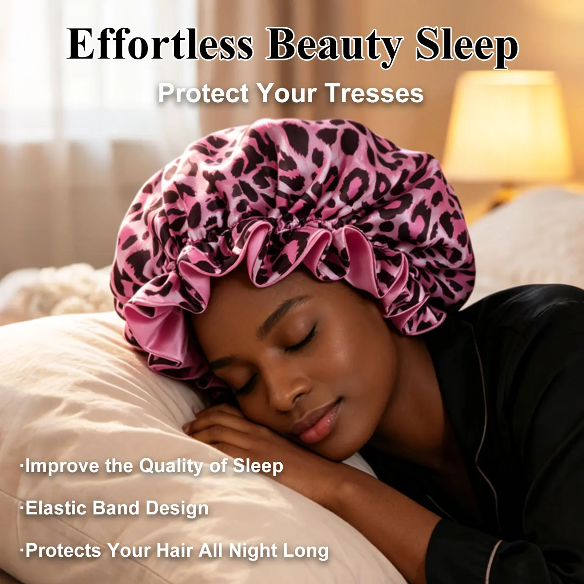 Women's Double-Layer Reversible Printed Satin Sleep Cap Soft Hair Protection Cap Ideal for Sleeping