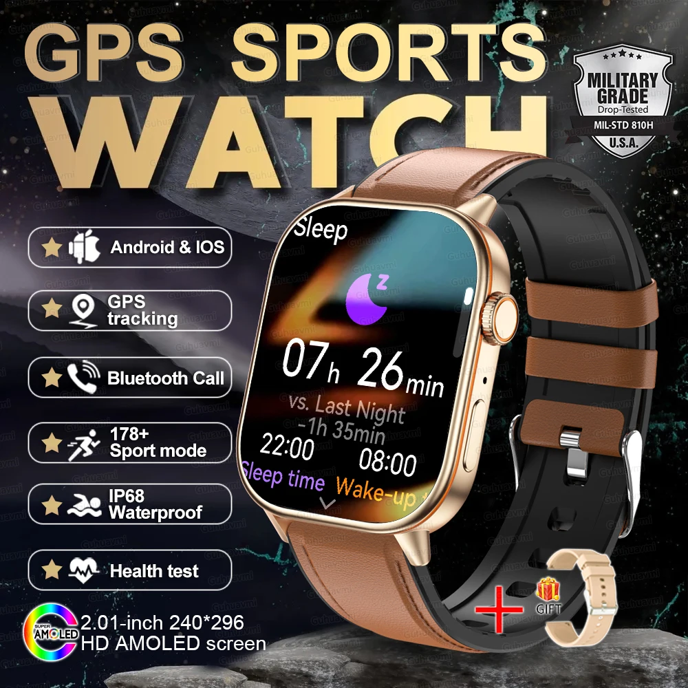 Neue GPS-Militär-Smartwatch mit Eingebautem GPS-Kompass Höhenmesser Barometer 10ATM IP69K Wasserdicht AMOLED BT-Anruf Smartwatch