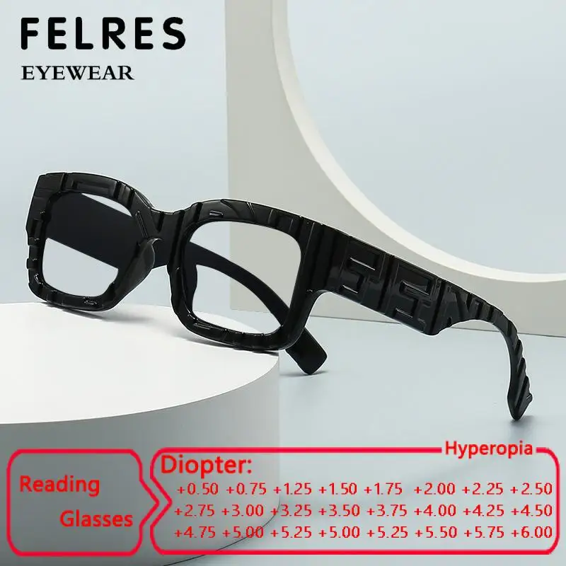 

Unique Clear Green Square Reading Glasses Men Women Luxury Brand Concave Convex Anti Blue Light Presbyopia Eyeglasses FELRES