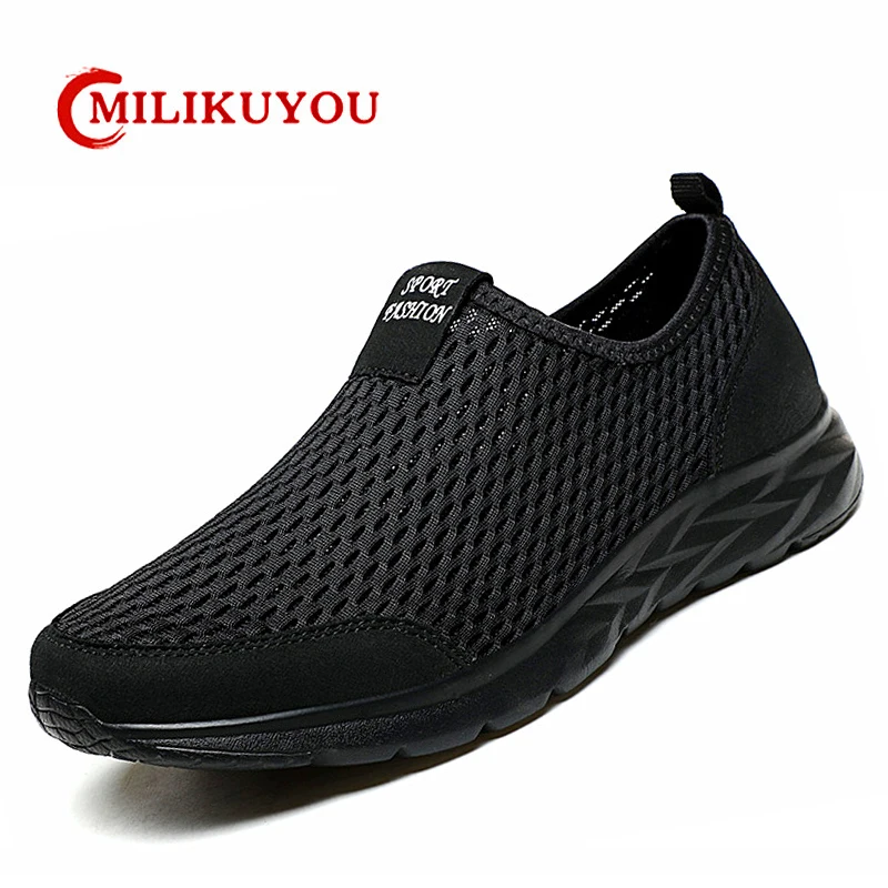 Tênis leve de malha respirável masculino, sapato casual, calçado de tênis, slip-on, tamanho grande 49, 2023