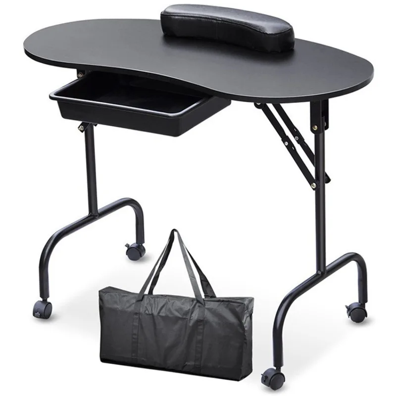 Folding Manicure Table Nail Beautician Desk with Lockable Wheels & Bag Beauty Salon Furniture