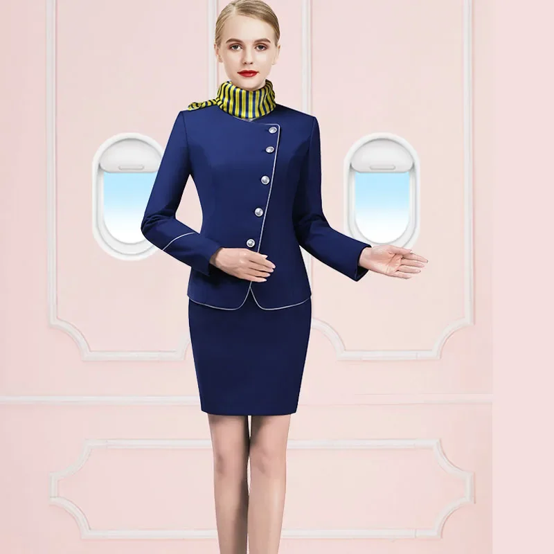 Flight Stewardess Uniform Interview Work Clothes Women's Skirt Suit Flight Attendant Air Hostess Aviation Uniform S-2XL