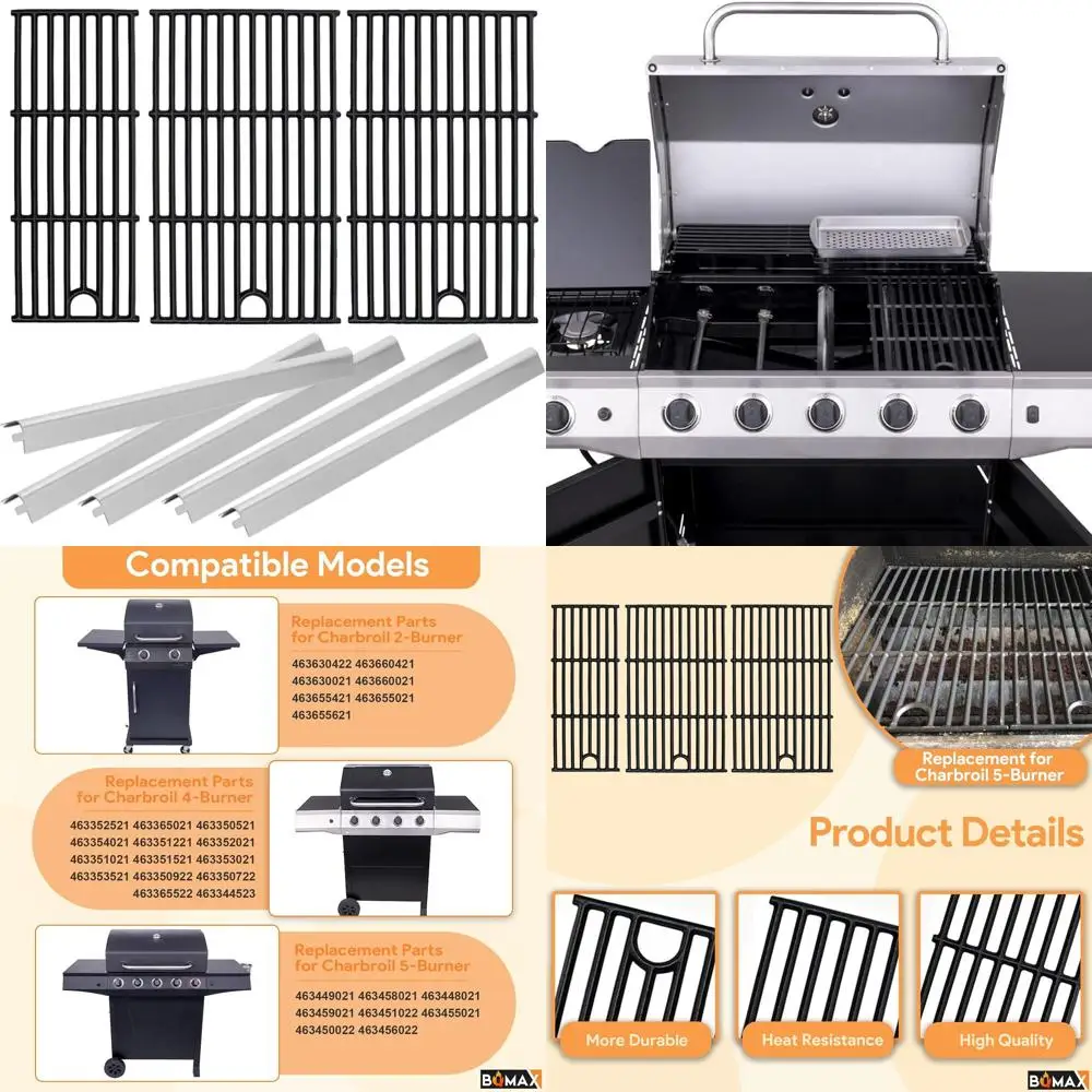 

5-Burner Charbroil Grill Replacement Grate and Heat Plate - 17 Inch Cooking Surface for Models 463449021, 463451022, 463448021,