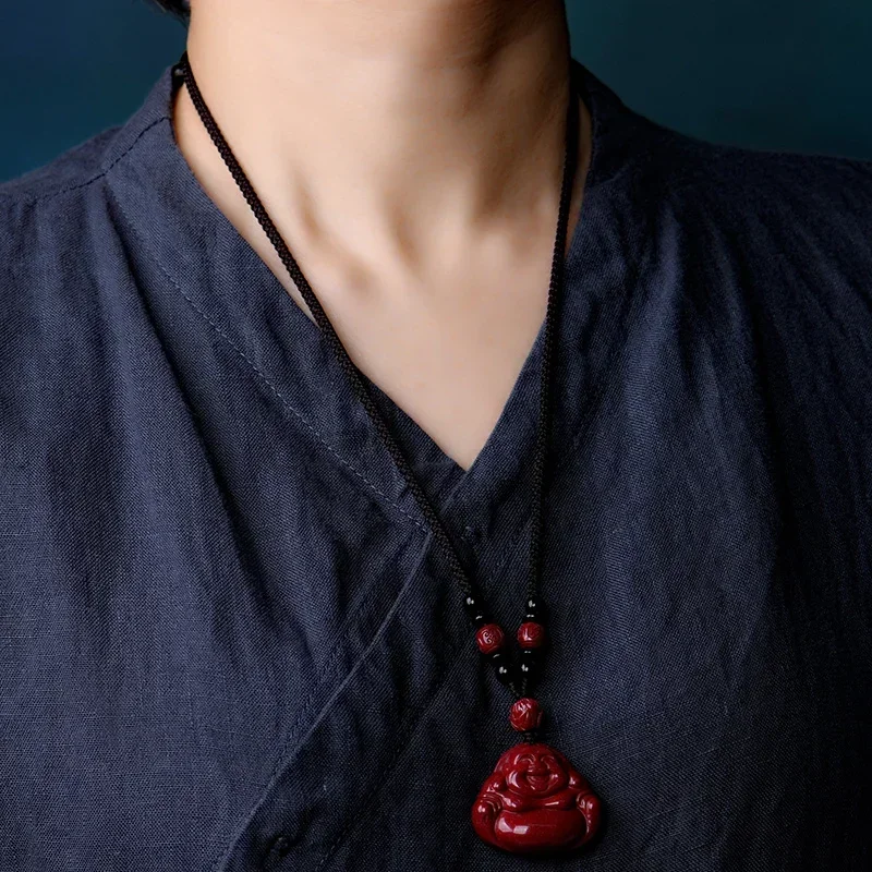 High Content Cinnabar Maitreya Pendant for Men and Women Big Belly Buddha Necklace