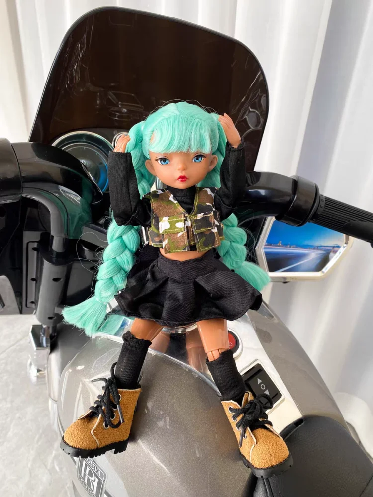 30cm Cool Girl Full Set Doll Blue Eyes Black Cool Bjd Dolls 1/6 Tan Skin Bjd Toy 12 Joint Dolls For Girls Decoration Gifts Box