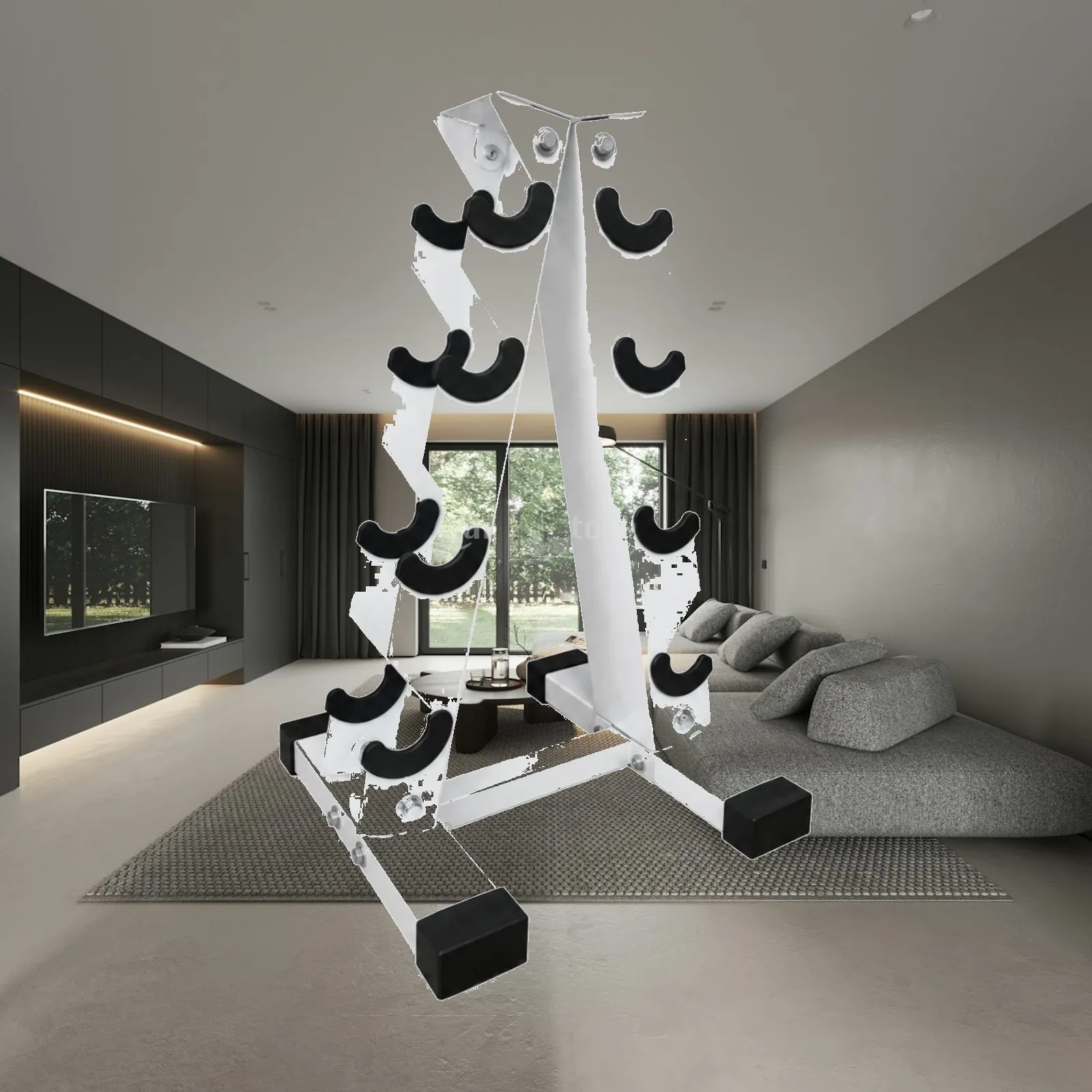 Dumbbell Weight Storage Rack 4 Tier Steel Triangle Organizer for Home Fitness Studio Compact Hex Dumbbell Holder with Rubber