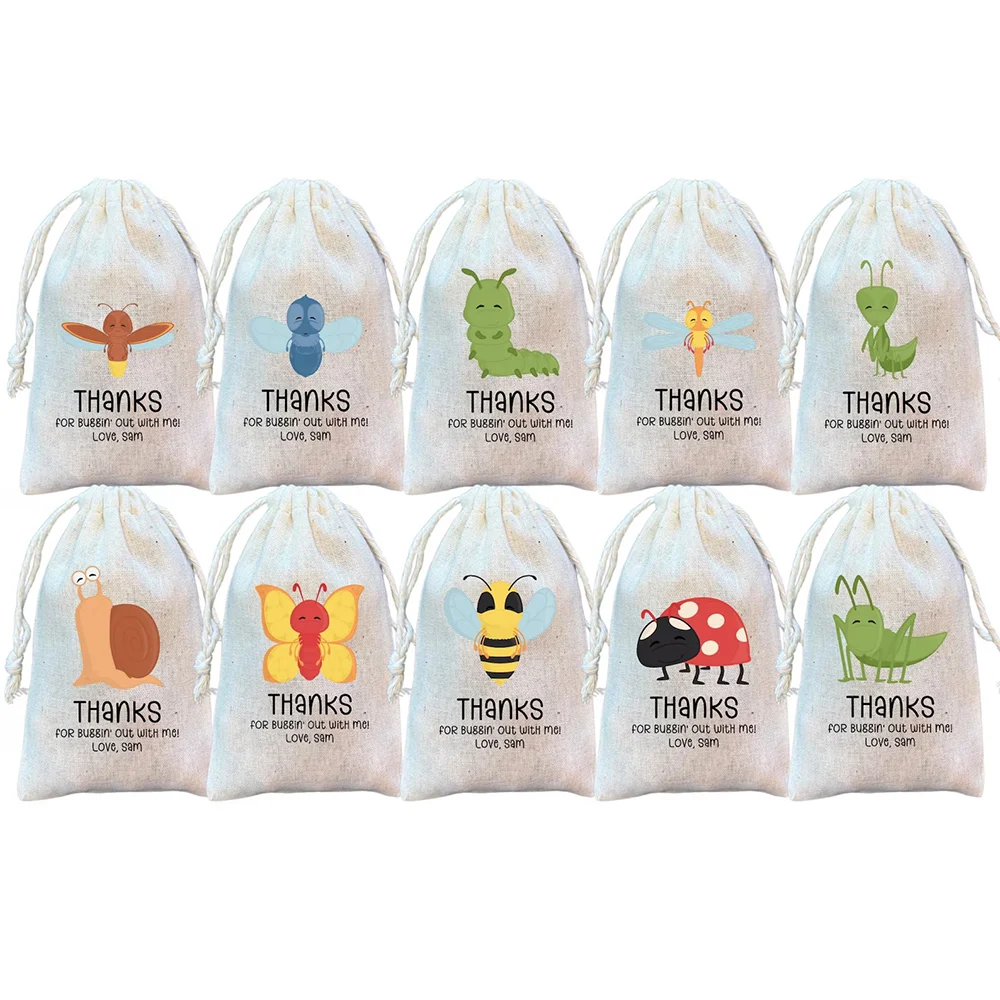 

Custom 5Pcs Bug Themed Party Favor Bags Baby Shower Drawstring Goodie Bag New Born Birthday Gift Garden Party Decor Supplies