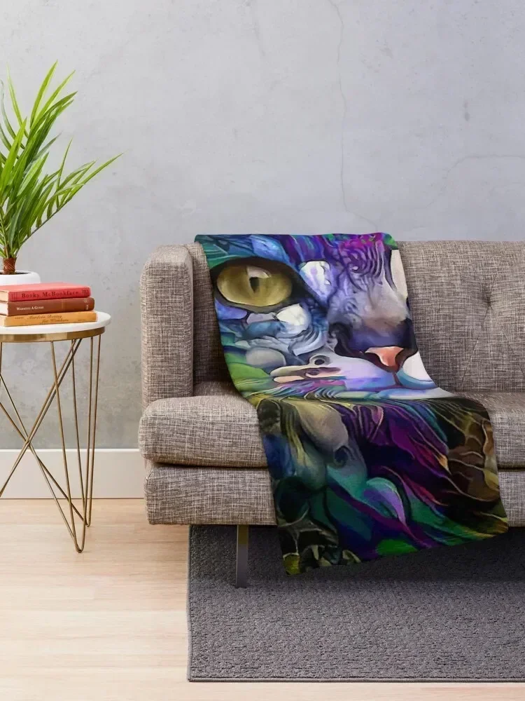 Arabelle, cat, chat, cat, lea roche paintings Throw Blanket Sofas Nap manga for sofa Blankets