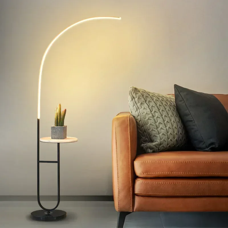 New Nordic Living Room Led Floor Lamp Storage Rack Integrated Bedroom Study Reading Light Minimalist Creative Fishing Lighting