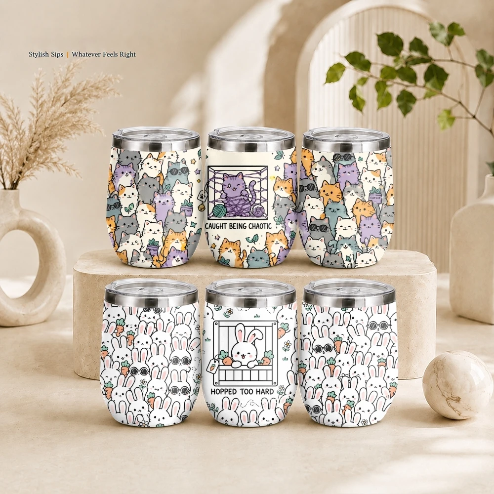 Cartoon Critter Repeat Vacuum Flasks 12oz Insulated Stainless Steel Mug with Lid Travel Tumbler Double Wall Drink Coffee Cup