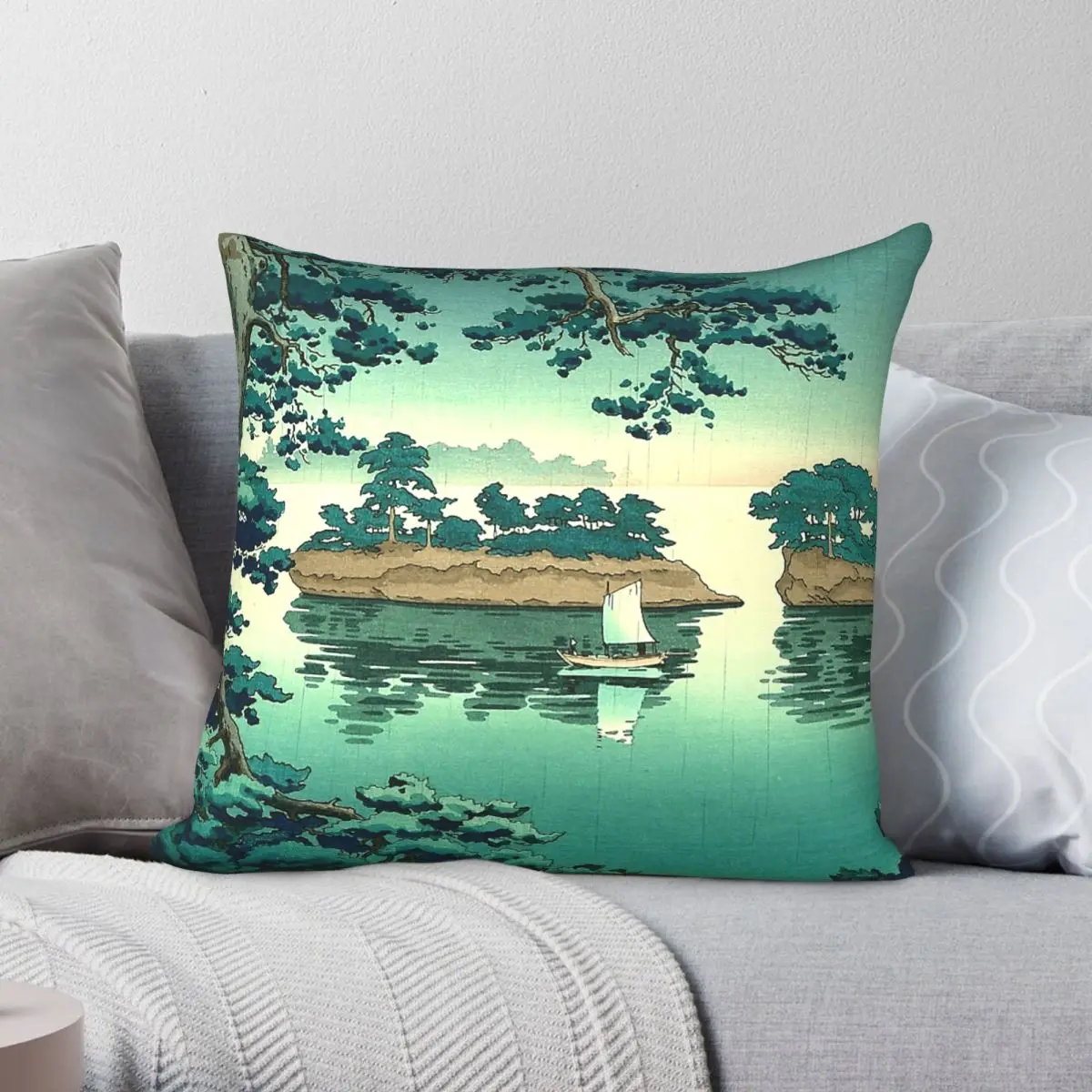 Tsuchiya Koitsu Rain At Matsushima Square Pillowcase Polyester Linen Velvet Zip Throw Pillow Case Home Cushion Cover 45x45