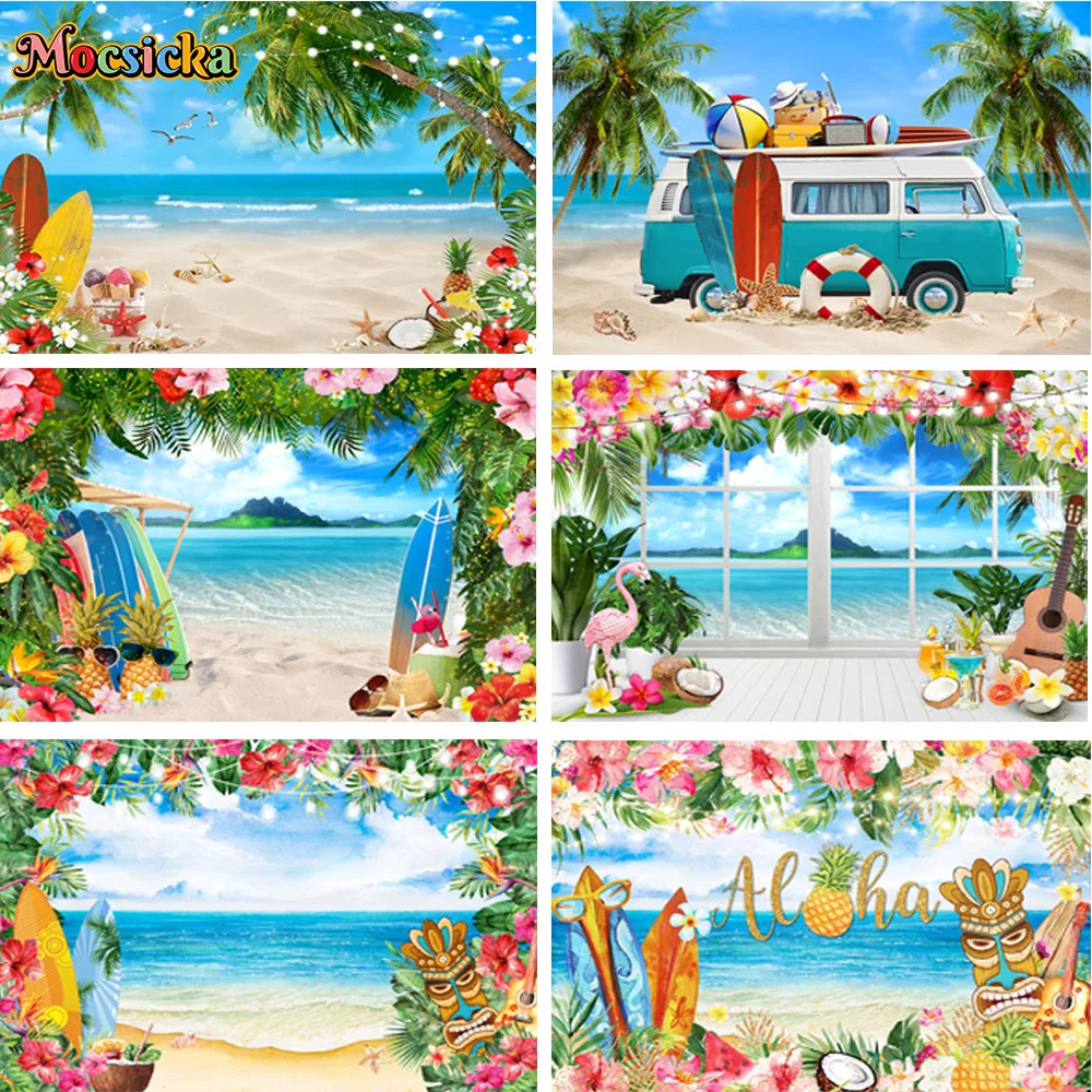 

MOCSICKA Hawaii Tropical Backdrop For Photography Summer Seaside Aloha Baby Birthday Family Party Decor Props Photo Background