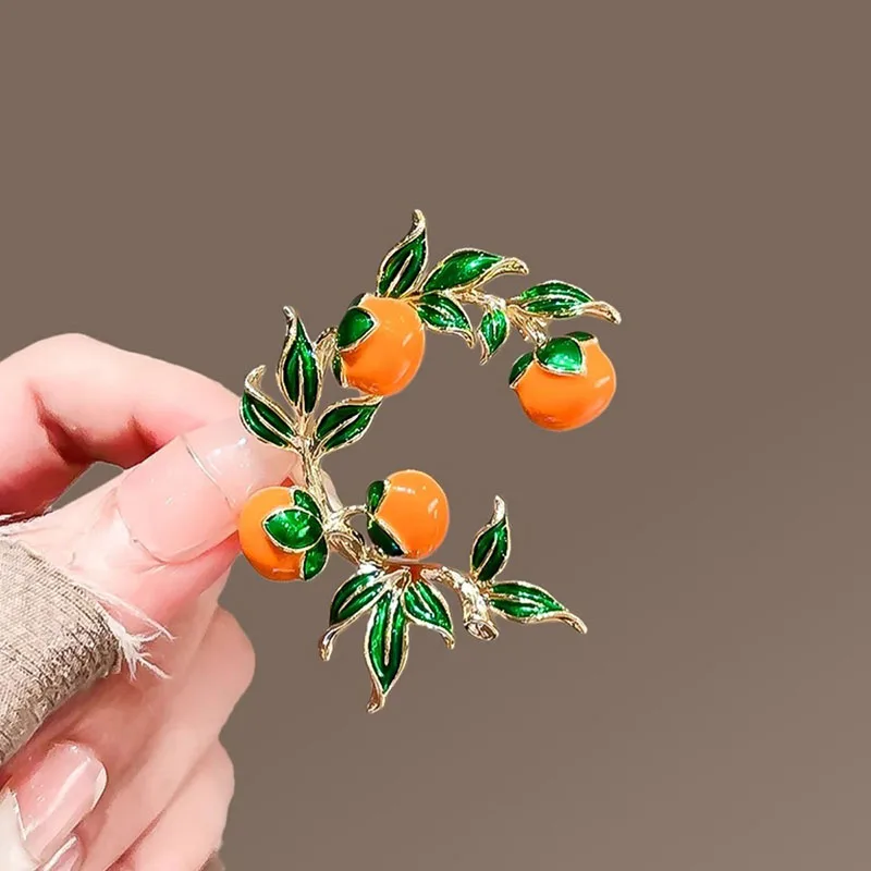 1Pc Retro Chinese Style Persimmon Ruyi Brooch Fashionable High-end Persimmon Flower for Men and Women Jewelry Fashion Accessorie