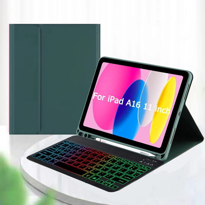 

Клавиатура с радужной подсветкой для iPad A16, чехол для клавиатуры, 11-дюймовый чехол-подставка с гнездом для карандаша, чехол для iPad 11-го поколения, 2025 Capa
