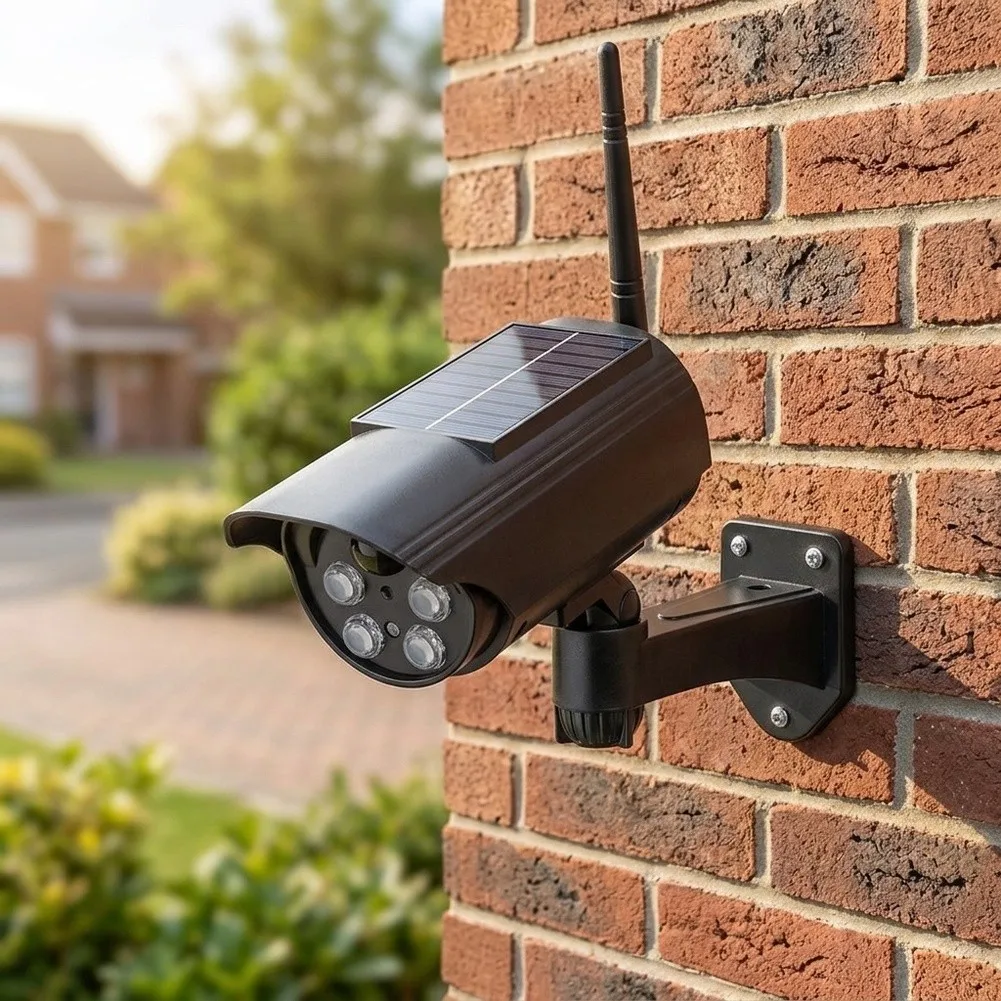 Solar Powered Simulation Camera Waterproof Induction Rotating Fake Monitor For Home Security Surveillance System