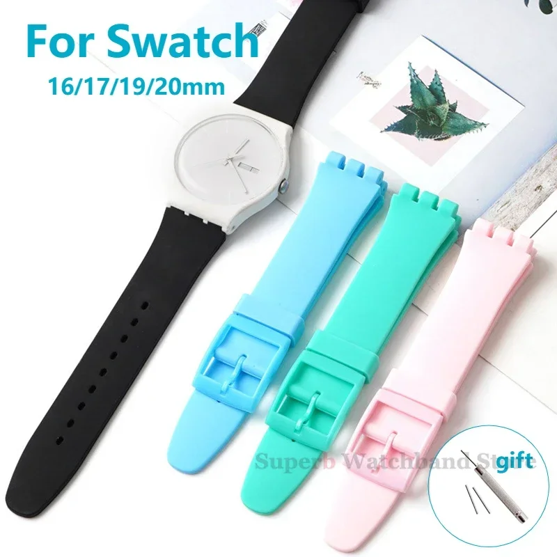 Silicone Watch Band for Swatch 17mm 19mm 20mm 16mm Colorful Sports Band Replacement Wrist Bracelet Silicone Watch Accessories