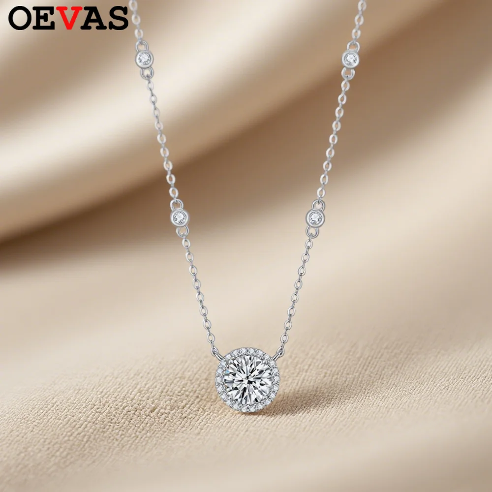 

Ожерелье OEVAS 1ct 2ct 3ct с муассанитом, 100% стерлинговое серебро 925 пробы, цепочки, ожерелье для женщин, подарок на вечеринку, ювелирные украшения с GRA