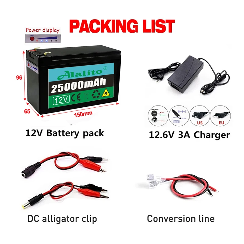 NEW Sprayers 12V 50Ah Built-In High Current 30A BMS 18650 Lithium Battery Pack For Electric Vehicle Batterie 12.6V Charger