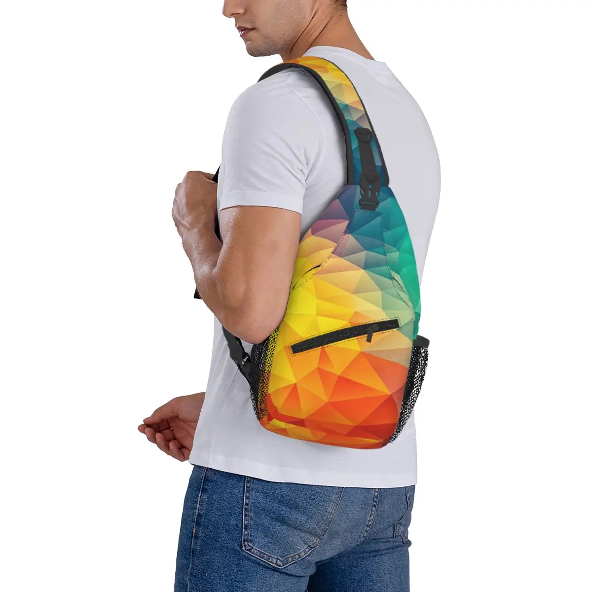 Bolsa de pecho Cubizm multicolor abstracta, tela de poliéster personalizada para oficina, bonito regalo personalizable