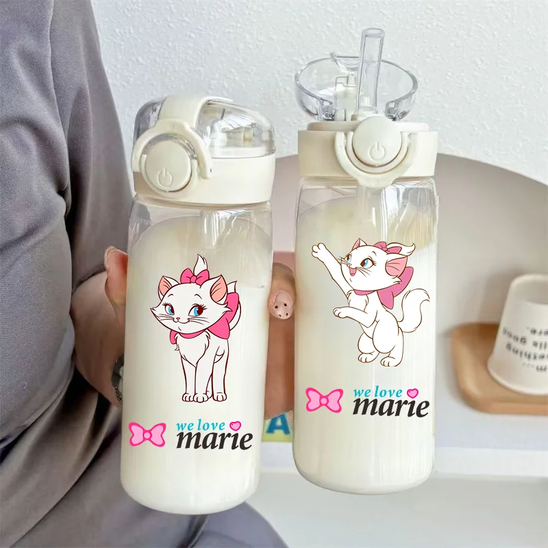 400ml Disney Marie Cat The Aristocats Big Capacity Transparent Plastic Straw Cup Outdoor Portable Sport Drinking Bottle Children