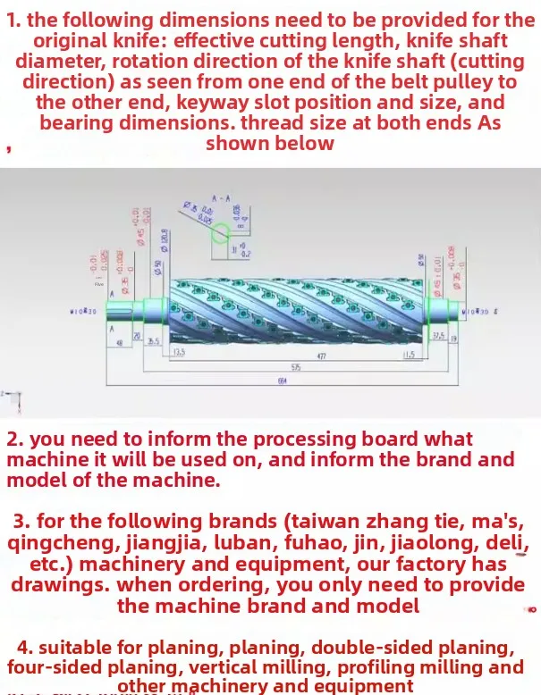 Helical Spiral Cutterhead for Wood Planer Jointer Thicknesser Heavy Duty Pineapple Cut Replacement Cutter Shaft with Bearings
