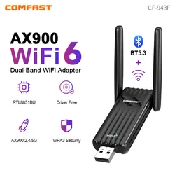 COMFAST AX900 WiFi 6 Adapter Bluetooth 2.4G i 5GHz 900Mbps WiFi adaptador Free-Drive 2 * 3dBi antena BT5.3 Dongle dla Win10/11 WPA3