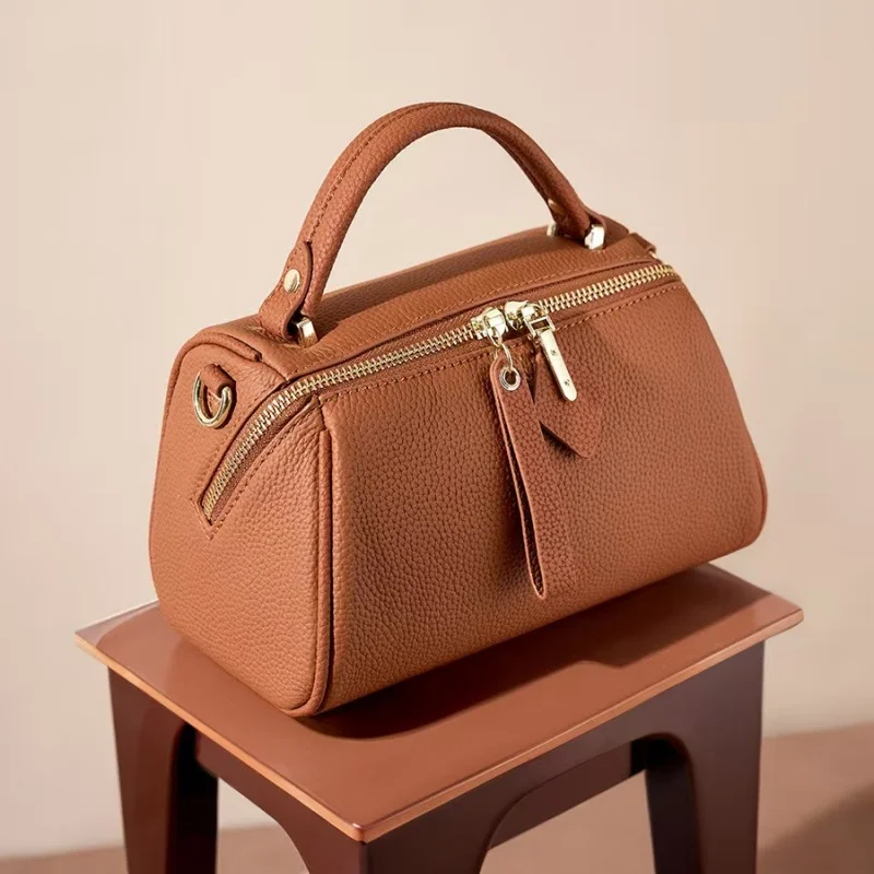 

Genuine Leather Elegant Women's Bag New Vintage Minimalist Classic Boston Tote Cowhide Crossbody Shoulder Bag Large