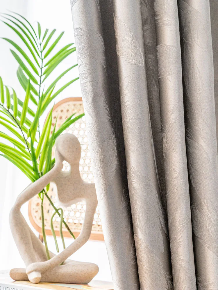 European Jacquard Luxury Curtains for Living Room Bedroom Milk Tea Color Modern Minimalist High Precision High-end Noble