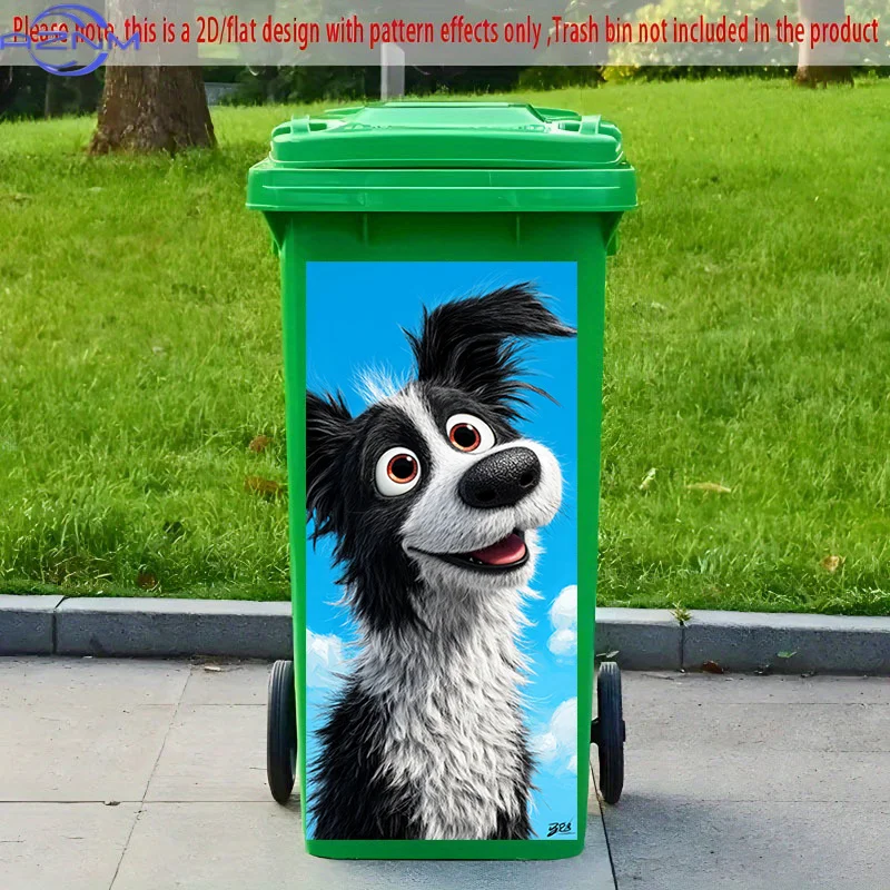 [2D Flat Printing] 1pc 2D Pattern Printed Kitchen Trash Can Sticker, X Cm Cute Dog Sunny Smile Theme Kitchen Home Decor Wall P