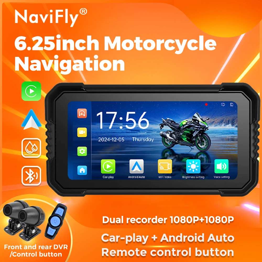 

NaviFly 6.25" 1920*1080 Motorcycle Portable Digital Dashboard Wireless CarPlay Moto Android Auto Navigation Display Screen
