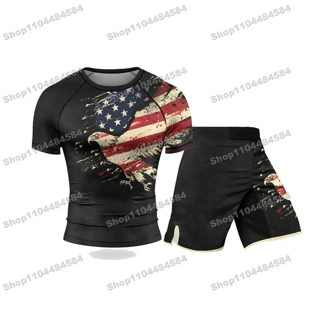 37th Popular Ninja WWF Rash Guards Surfing Jersey Beach Shirts Swimwear Diving Gym Shorts MMA BJJ Men Jiu Jitsu Fitness Sets