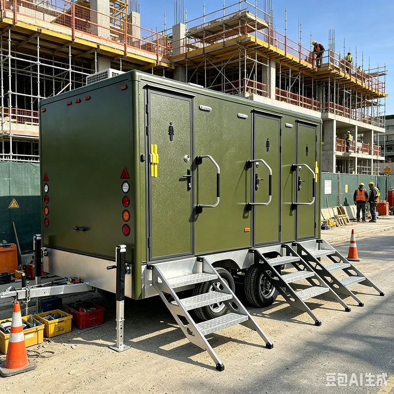 Mobile Restroom Trailer Portable Toilet Unit with Stairs LED Lights and Ventilation for Outdoor Events Weddings Construction