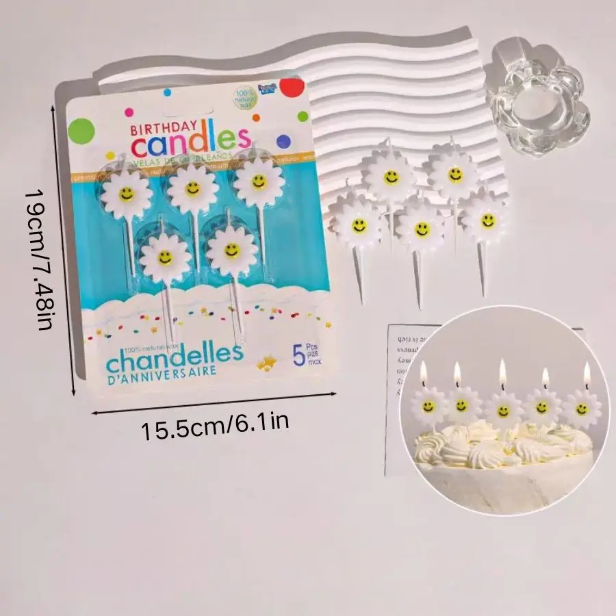 5PCS Chrysantheme Lächeln Geburtstag Kerzen Kreative Kleine Blume Design Kuchen Dekoration Backen Plugins für Party – Detail 4
