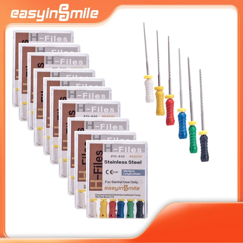 10packs(60pcs)  Endo H Files Easyinsmile Dental Root Canal Files Hand Use File Stainless Steel #15-40/ 45-80 Mixed 25MM