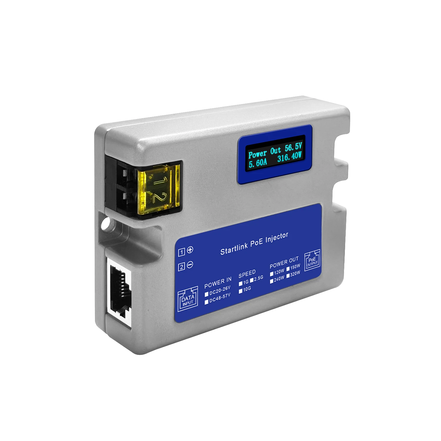 10Gbe Industrial POE Injector for Starlink antenna with OLED display
