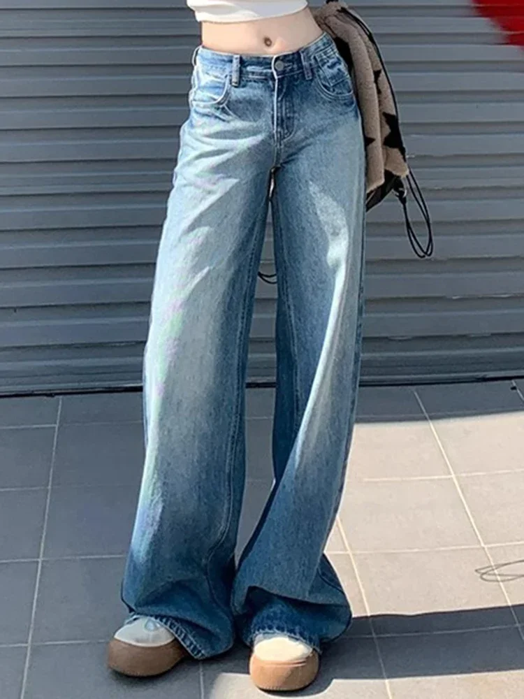 

Simple Loose Street Classic Female Wide Leg Pants Spring Vintage Fashion Washed Basic Full Length Casual Straight Women Jeans