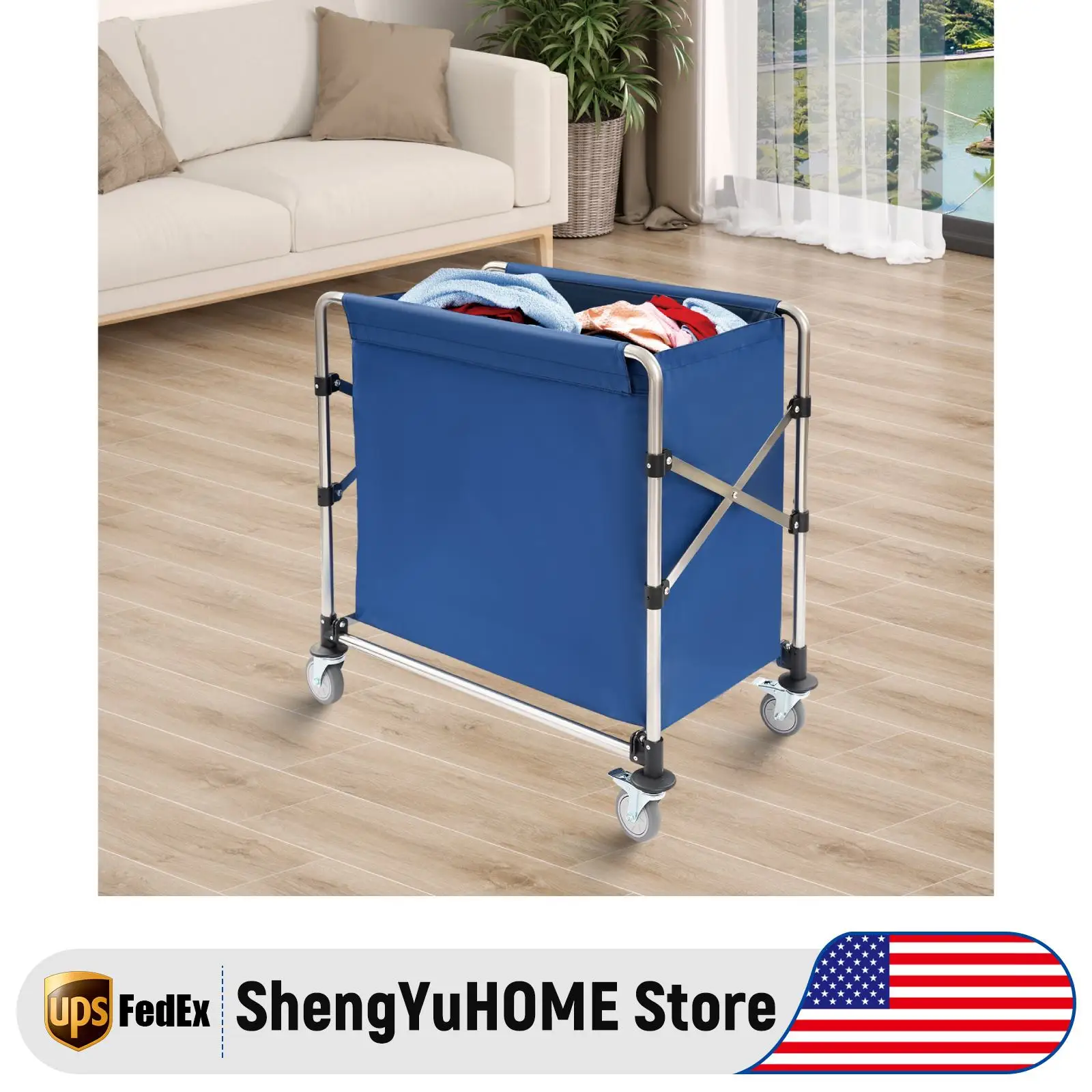 عربة غسيل قابلة للطي 87 × 50 × 92 سم قائمة بذاتها ذات سعة تحميل عالية وحركة مرنة وتوفير المساحة للفنادق والشقق