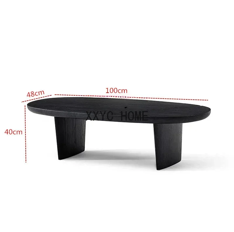 Log Coffee Table B & B Nordic Small Tea Table Simple Oval Black Solid Wood Table