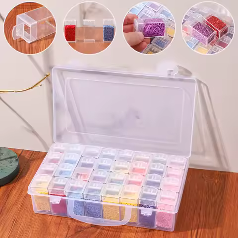32-Piece White Plastic Storage Box Organizer with Handle for DIY Diamond Painting, Nail Art, and Bead Accessories