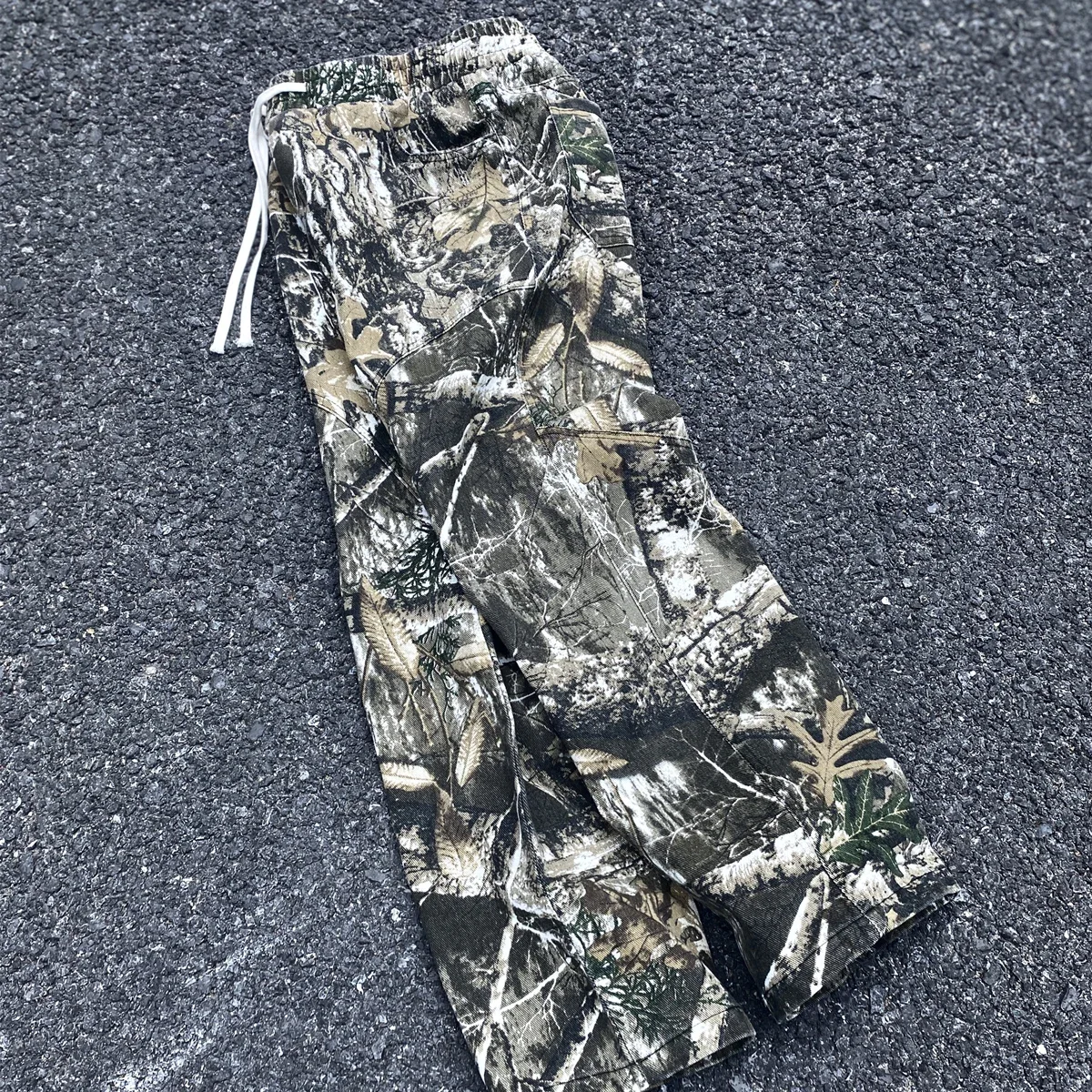 

Yao888 Leaf Camouflage Functional Tactical Pants Pure Cotton Washed Streetwear Vintage Casual Oversize Trousers For Men